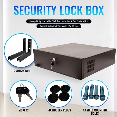 UKVISION Metal LOCKABLE RECORDER LOCK BOX SAFETY BOX CCTV DVR Safe Security Box with Fan