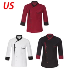 Mens Longsleeve Chef Coat Jackets Women Kitchen Workwear Cooking Uniform