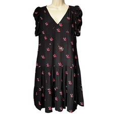 McQ Alexander McQueen Swallow Print Mini Dress – Black & Red, IT38 / UK6 £295