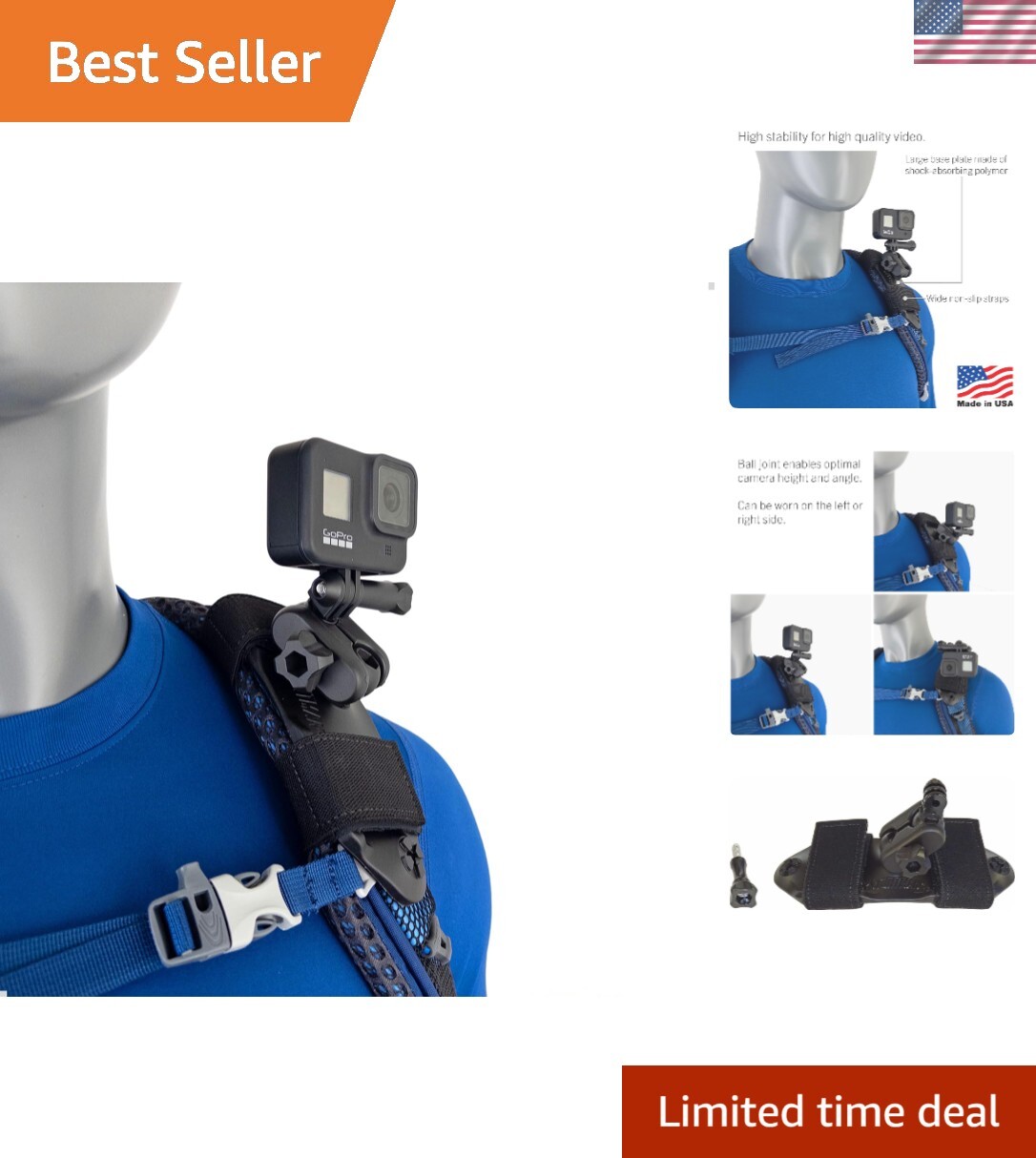 Versatile Action Camera Backpack Mount - Stabilize Footage on Your Adventures-image