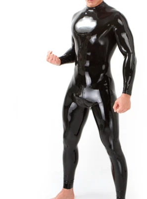 LATEX COOL Latex Gummi Catsuit Sexy Schwarz Sport Cosplay Tight Racing Bodysuit S-XXL 0.4mm