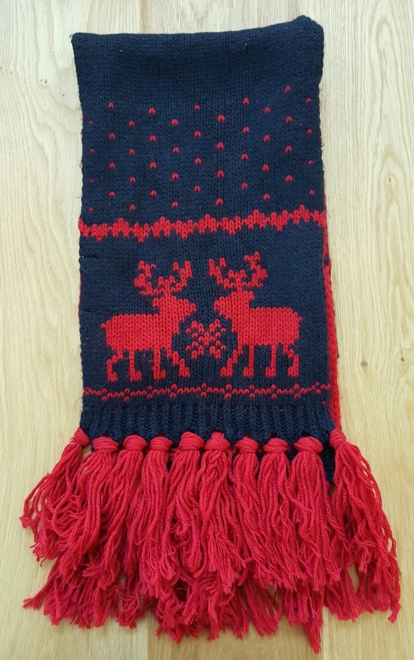 ABERCROMBIE KIDS Bufanda Tejida Reno Azul y Rojo Niñas y Niños Talla Única 160 cm x 26 Foto 3 de 4