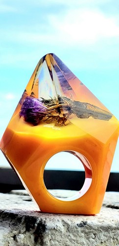 Bague énorme Style Alenka En Lucite - Taille US 8 - Boho Fait Main - AP-53