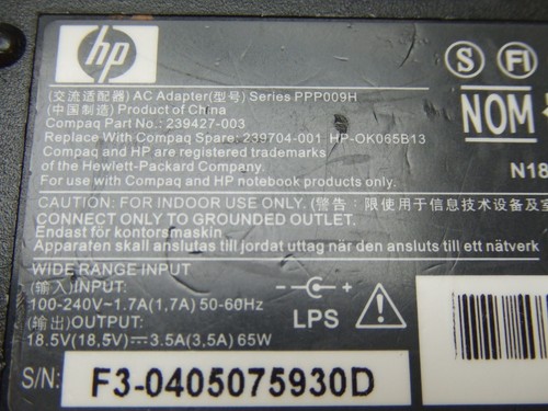 Netzteil HP PPP009H/239427-003 Adapter 18,5 V 3,5 A AC/DC Kabel für Laptop