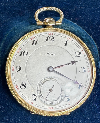 Taschenuhr-Mido-Art Deco-1930er Jahre-vegoldet-44 mm-Plaque-läuft TOP-Art.  7253