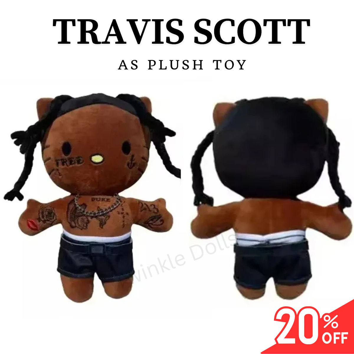 Hello Kitty As TRAVIS SCOTT Rapper Plush Doll Soft Stuffed Figure