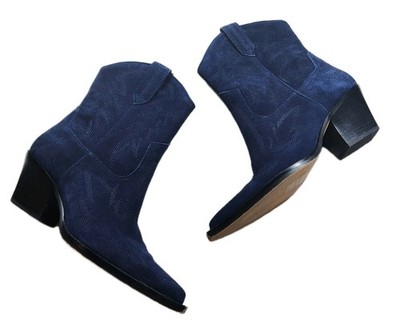 Dolce Vita Size 10 Women's Runa Western Boots, Royal Blue Suade Whiskey Stitched