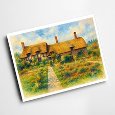 A4 PRINT - Anne Hathaway's Cottage - from the Garden - Vintage Art Style