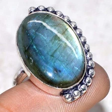 925 Silver Plated Fiery Labradorite Ring Handmade Jewelry Size US 8.5 MJ