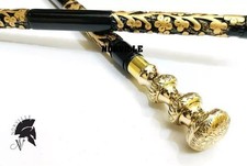 Antique Hand Carved Wooden Walking Stick Cane Solid Brass Head Handle Gift