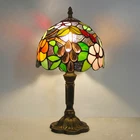 Tiffany Style Table Lamp Stained Glass Grape Nightlight 8" W Vintage Desk Lamp