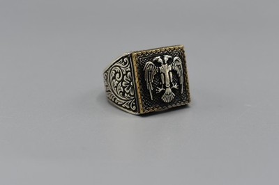 Handmade 925 Sterling Silver Men's Ring Double Eagle Pattern Size : 10 US MAN