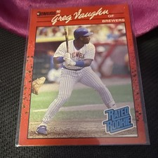 Donruss 1990 Rated Rookie Greg Vaughn Milwaukee Brewers Baseball Card #90. rookie card picture