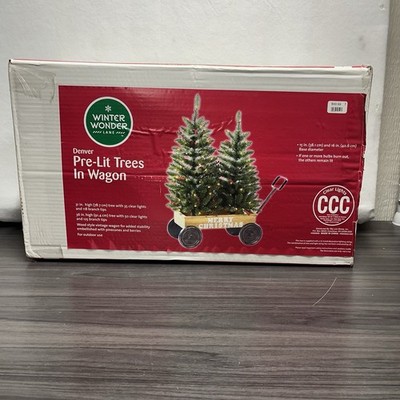 Winter Wonder Lane Wagon With Pre Lit Trees New In Box Genuine Open Box Read Dis
