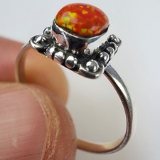 Sterling Silver 925 Orange Opal Southwestern Ring Size 8 1/2 New