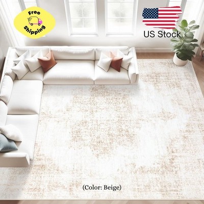 Area Rugs 8x10 Vintage Rug: Large Washable Living Room Rug Retro (Beige, 8'x10')