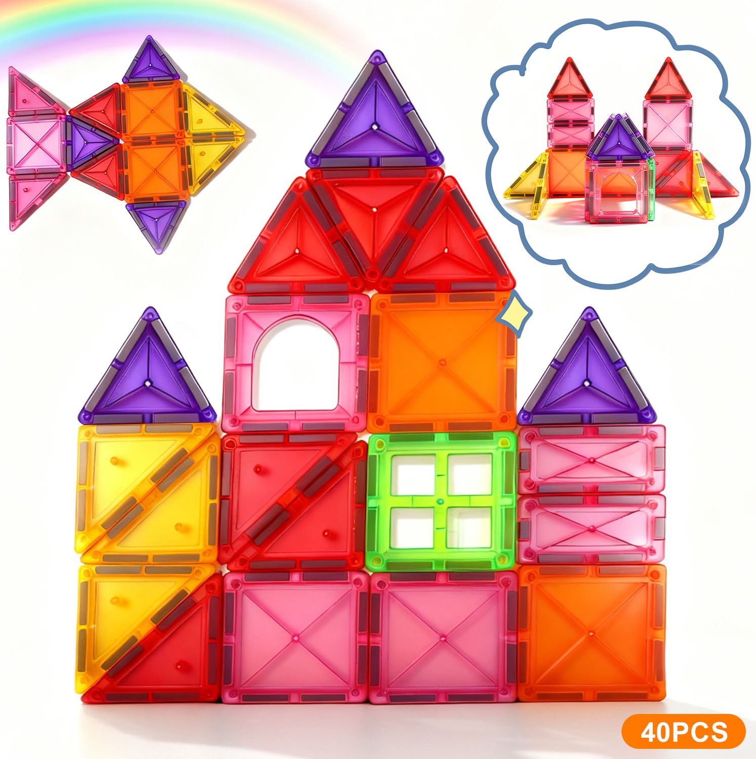 Mini Magnetic Tiles 40 Pcs Educational Building Toys for Tod
