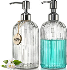 2PACK 18 Oz Glass Soap Dispenser with Rust Proof Stainless Steel Pump, Refillabl