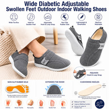 Wide Diabetic Slippers Women Adjustable Strap Swollen Feet House Walking Shoes