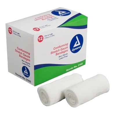Dynarex White Conforming Bandage NonSterile 3'' x 4-1/10 Yd 3103 96 per Case