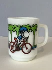 Vintage 1958 Anchor Hocking Pedal Power Snoopy Milk Glass Mug Cup Peanuts