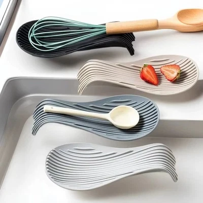 1/4Pcs Silicone Spoon Holder Heat Resistant Cutlery Rest Kitchen Tools Placemat - Imagen 1 de 4