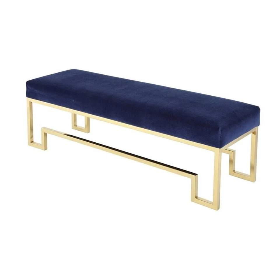 Pangea Home Laurence 18" Stainless Steel Bench in Gold & Navy Velvet - Image 3 of 3