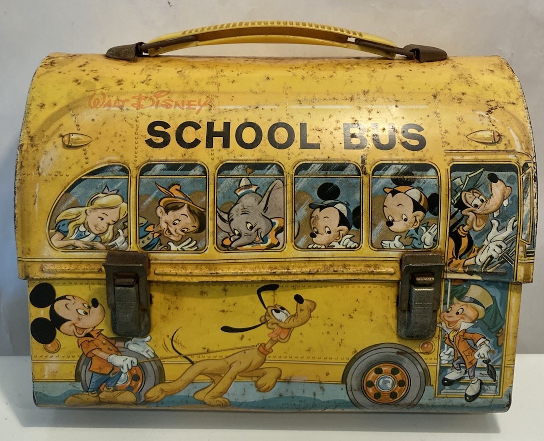 Walt Disney School Bus ヴィンテージ ランチボックス Vintage 1960s Walt Disney School Bus Lunch Box Mickey Mouse Patina