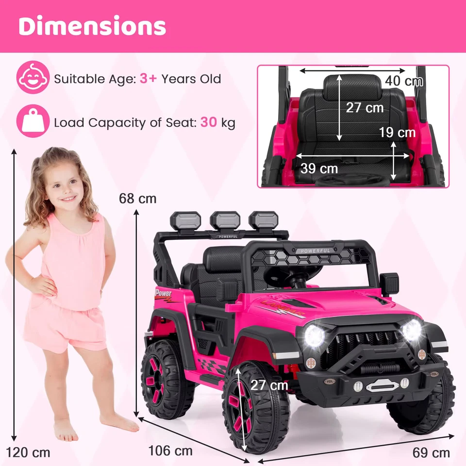 12V Kids Electric Toy Car Truck with Remote Control - Pink Ride On for Ages 3-6 - Image 2 of 4