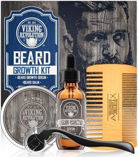 Beard Growth Kit Oil, Balm, Serum, Derma Roller Comb for Mustache Care