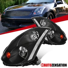 Fit 2003-2005 Infiniti G35 Coupe Black Headlights Headlamps Left+Right 03 04 05