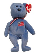 Ty Beanie Babies America Blue Bear Plush with USA Flag Patch  Heart Tag