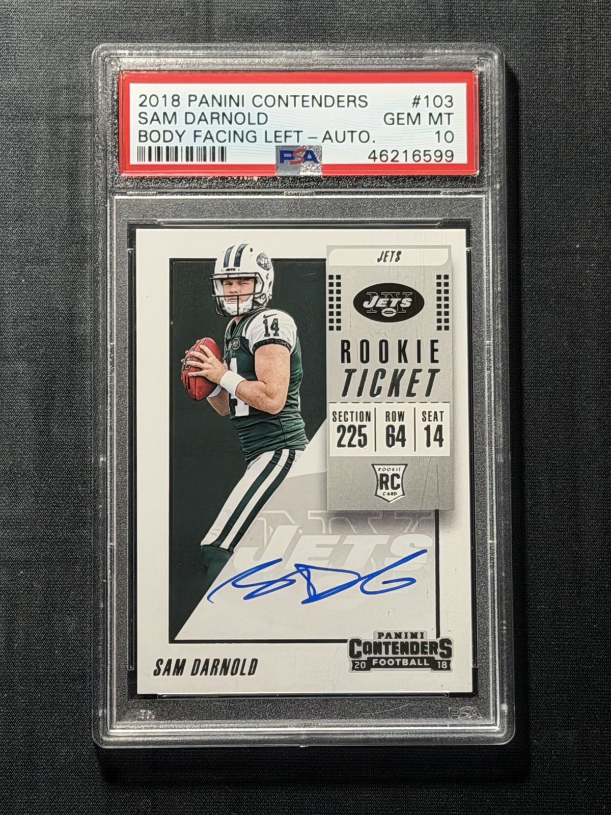 2018 Panini Contenders Rookie Ticket Sam Darnold Auto Body Facing Left PSA 10