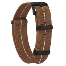 Elastic Nylon Watch Band 18mm Waterproof One Piece Watch Strap, Brown/White