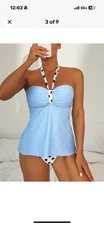 Women's Polka Dot Halter Tankini Set With Ruched Bust And Flowy Top