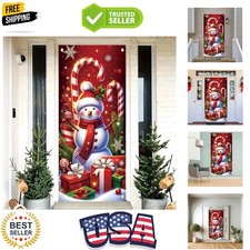 Merry Christmas Snowman Door Banner 35x71 Inch Winter Holiday Front Door Cove...