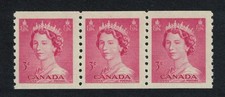 Queen Elizabeth II 3c Coil stamp Strip of 3 Canada 1953 MNH SG#456 Sc#332