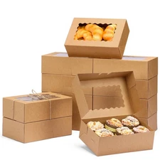 28pcs Cookie Boxes with Window, 9x6x3 Inch Brown Bakery Boxes Pastry Containe...