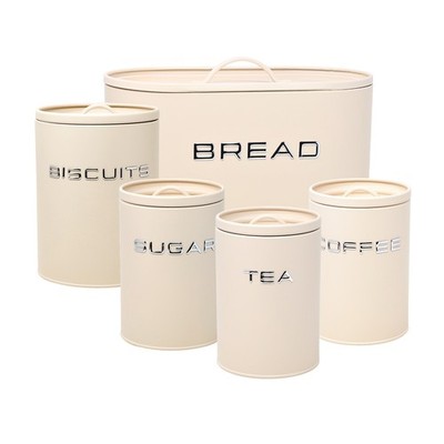 Brotkasten Keks Tee Kaffee Zucker Kanister Set Luftdicht Vorratsdose Sahne 5 Stück