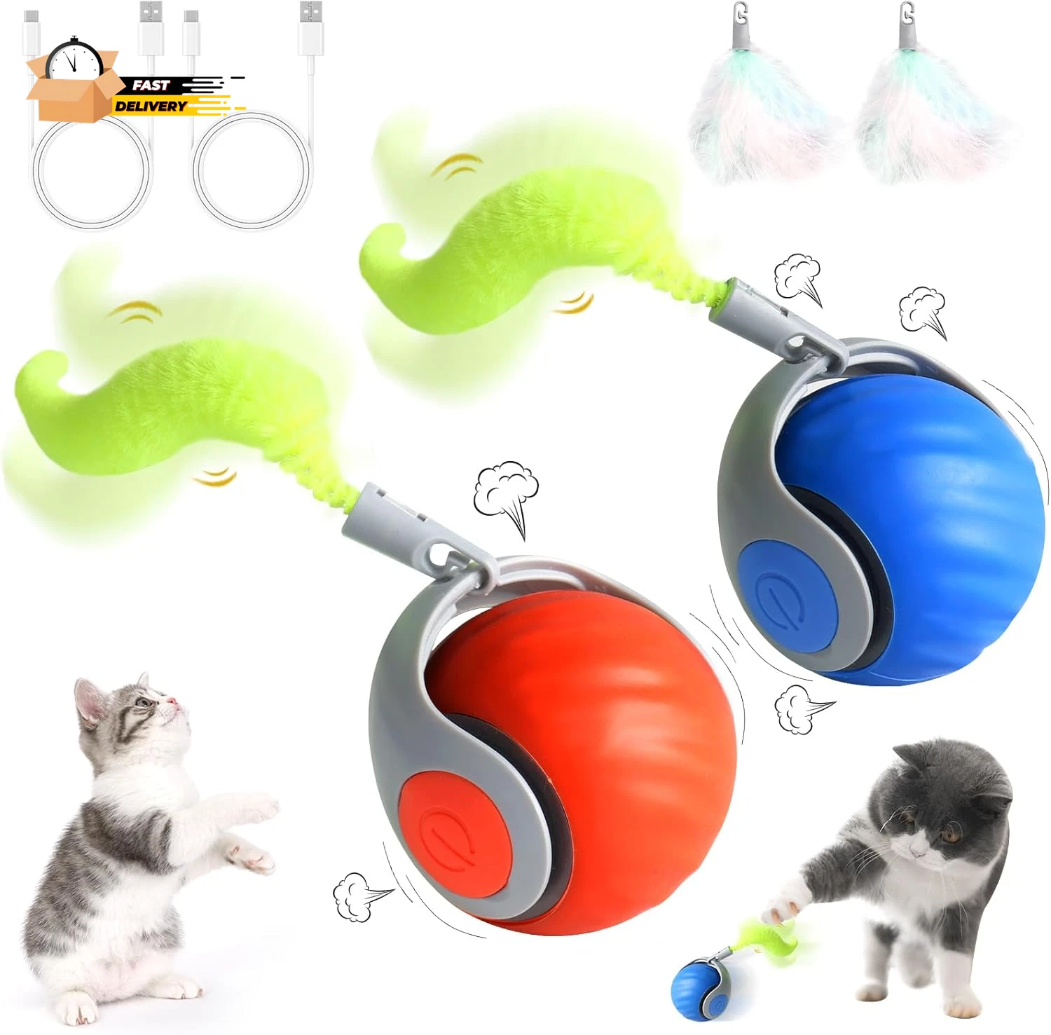 2PCS Speedy Tail 2.0 Cat Toy, Interactive Cat Toys for Bored Indoor Automatic T