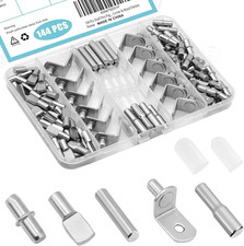 144 Pcs Metal Shelf Pins Kit with Silicone Covers for Wood and Glass Shelves