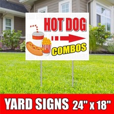 HOT DOG COMBOS Yard Sign with H-Stakes Fast Food Burger Bar Soda French Fries