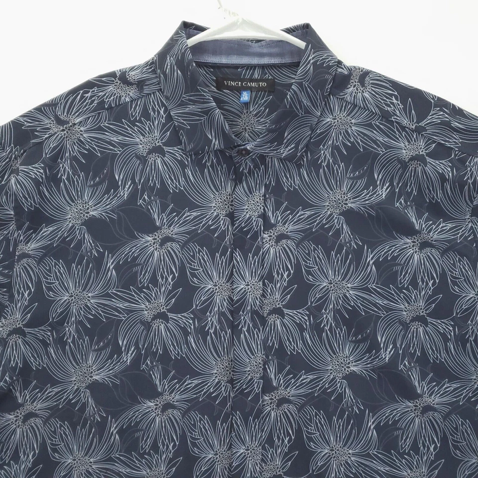 Vince Camuto Shirt Men XL Blue White Floral Stretch Flip Cuffs Button-Up Classic - Image 3 of 4