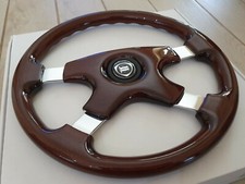 VOLANTE  in RADICA MOGANO  DIAMETRO  37 RAZZE CROMATE Per Auto D Epoca 