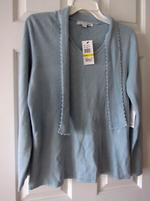 NWT LADIES BLUE DUST w/ PEARLS MERCER STREET STUDIO SWEATER    SIZE M  $29