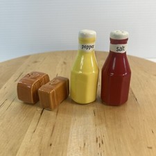 Ceramic Ketchup Mustard And Suitcase Salt and Pepper Shakers