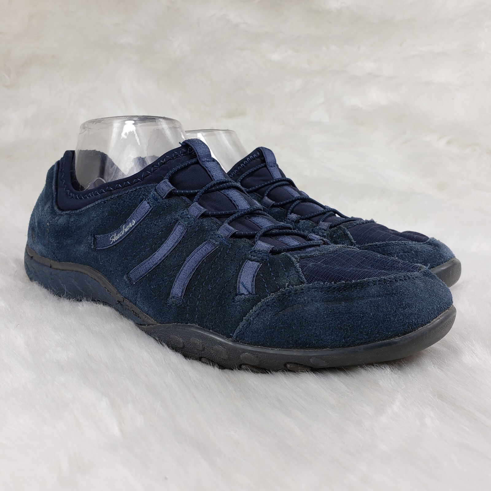 SKECHERS 22478 Blue Suede Leather Slip On Casual Shoes Womens Size US 10