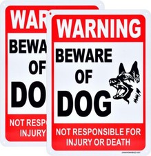 Beware of Dog Sign, Warning Not 10 x 7 Inch, Red white and black