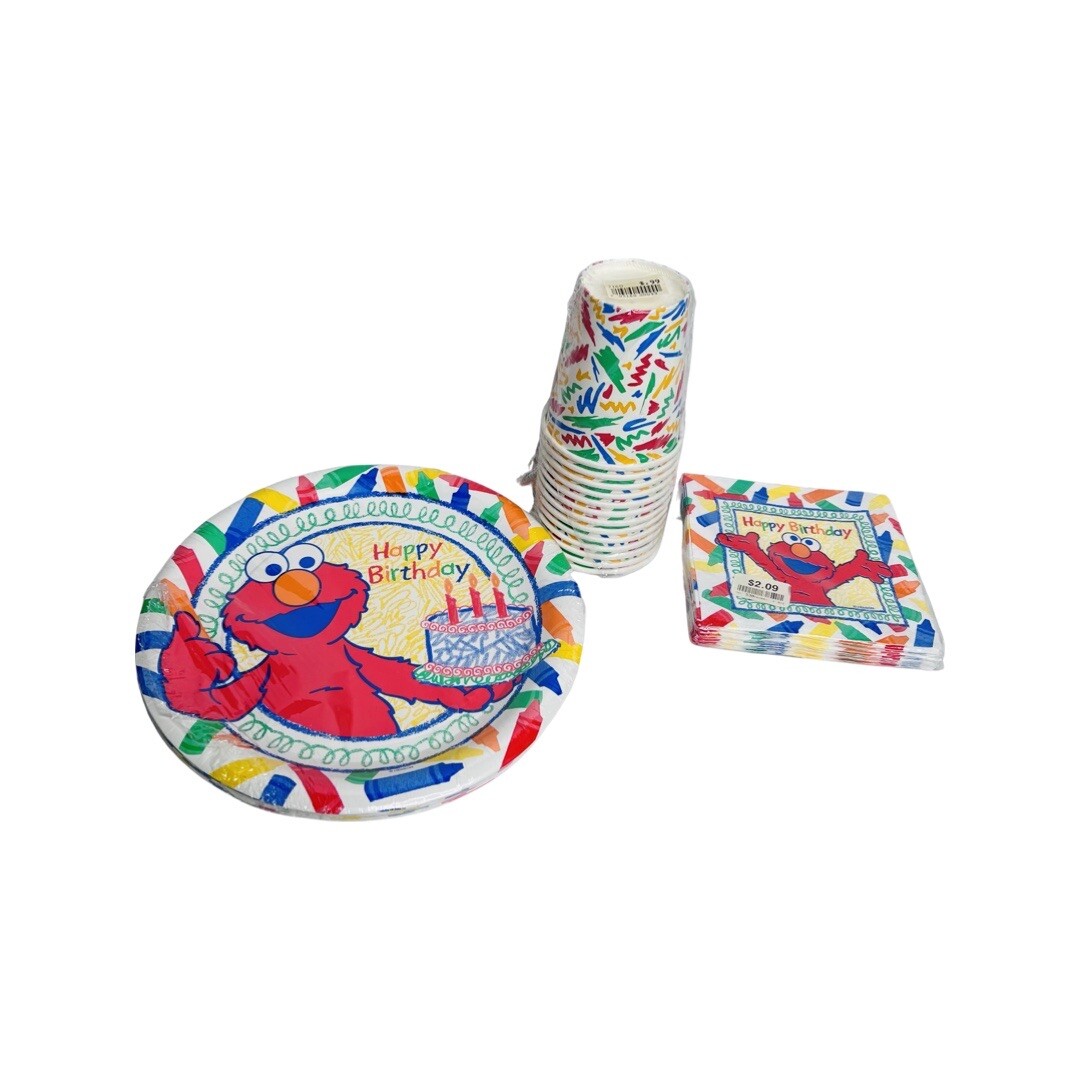 vintage 80s kids party elmo plates napkins & cups paper henson muppets