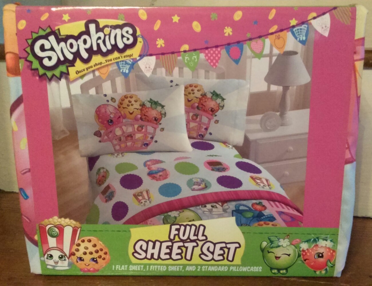 SHOPKINS 4 pc Full SHEET SET Childrens 1 flat 1 fitted 2 pillowcases ...